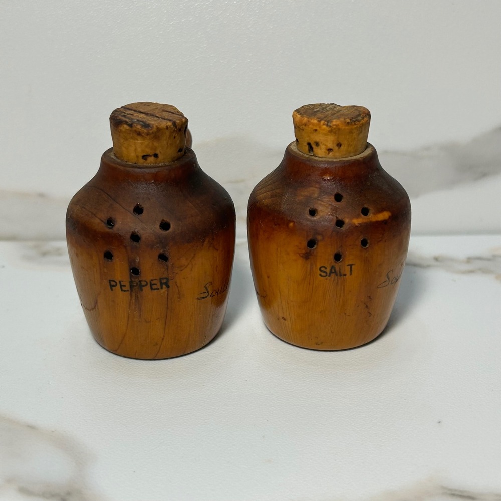 Vintage South Haven Michigan Wooden Salt and Pepper Shakers Rustic Souvenir Set